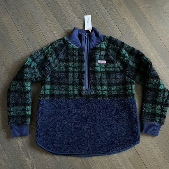 New Vineyard Vines Blackwatch Sherpa Half Zip Pullover - Picture 2 of 6